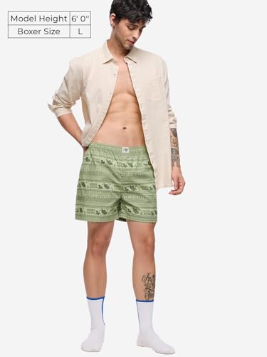 Image of The Souled Store Official Stranger Things: Hawkins Mens and Boys Regular fit Graphic Printed Cotton Green Color Men Boxer Shorts