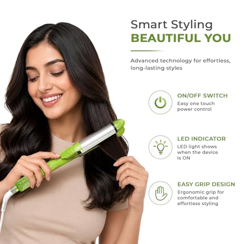 Image of VGR 4-in-1 Hair Styler - Hair Straightener, Curler, Crimper, and Waving Tool with Ceramic Coating Plates & Adjustable Heat Settings | Uniform Heat Technology | 2-Year Warranty (V-569, Green)