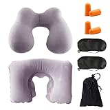 FCXQG Nackenkissen Aufblasbar 2pcs Aufblasbares Nackenkissen Nackenkissen Flugzeug Aufblasbar Neck Pillow Travel mit 2 Augenmuscheln und 2 Paar OhrstöPseln Geeignet für Flugzeuge Züge und Automobile