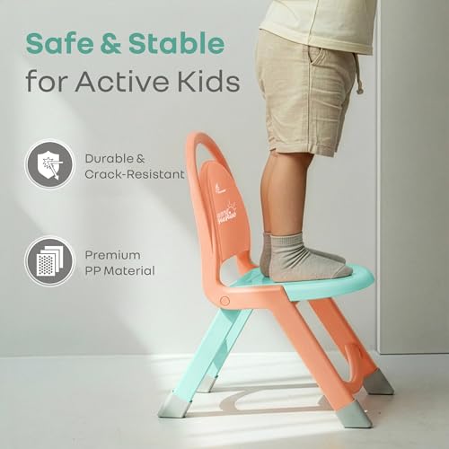 Image of R for Rabbit Jelly Bean Zippy Kids Folding Chair for 1-8 Years | Ergonomic Back Support | Lightweight & Portable | Stable Triangular Design | Indoor Outdoor Study Play Chair, Upto 40 kg (Peach Green)