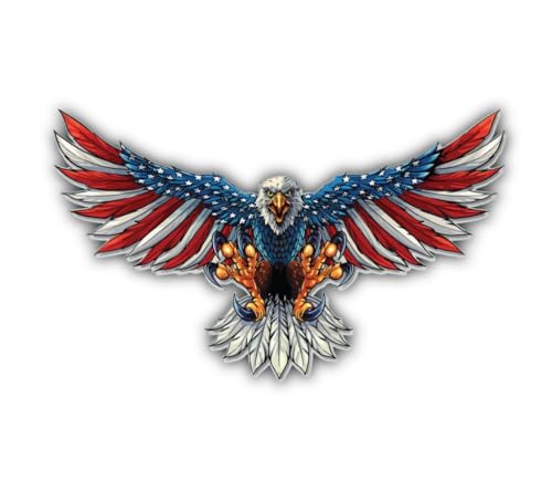 American Bald Eagle Flag Decal Sticker Bubble-Free Vinyl Made In Usa Truck Bike Helmet Vehicle Window Wall (18' Wide)
