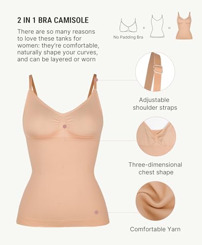 Image of FeelinGirl Womens Tank Top Shapewear Tummy Control Tops Slimming Cami Tank Seamless Compression V Neck Camisole