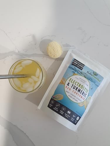 Image of Electrolyte Powder Infused with 95% Pure Organic Curcumin from Turmeric - Sports Energy Drink Mix - Hydration Powder Sugar Free - Lemon Flavor turmeric drink - 250g