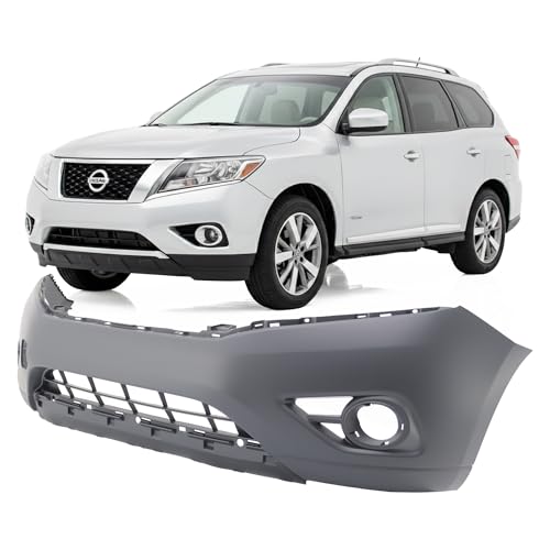 Image of FitParts Compatible with Nissan Pathfinder 2013-2016 Front Bumper Cover | Primed, With Fog Light Holes, Without Parking Sensor Holes, Hybrid, Ready to Paint, OEM 620223KA0H, NI1000288