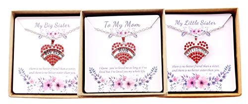Image of Crystal Heart Necklaces Set Mom Big Sis Middle Lil Sister