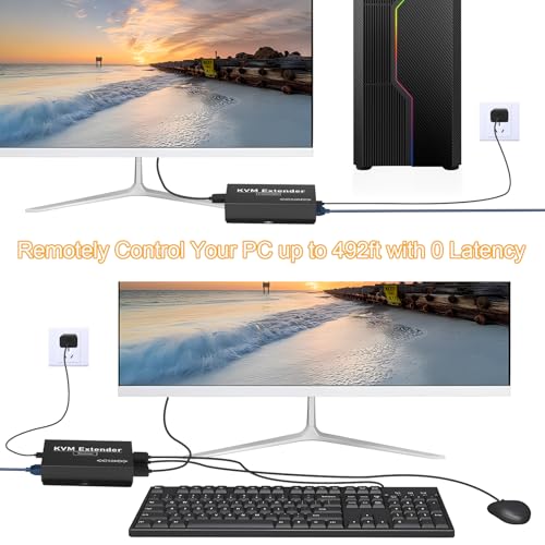492FT HDMI KVM USB Extender Over Cat5e/6/7 - HDMI to RJ45 Ethernet Extender Balun 1080P@60hz HDMI Transmitter Receiver Support Keyboard Mouse USB Control No Latency POC Function Single Power Supply - Thumbnail 4