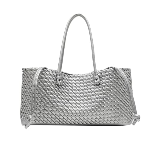 Image of Woven Leather Tote Bag For Women Crossbody Shoulder Bag Large Hobo Handbags Vegan Female Bag Vegetable Basket