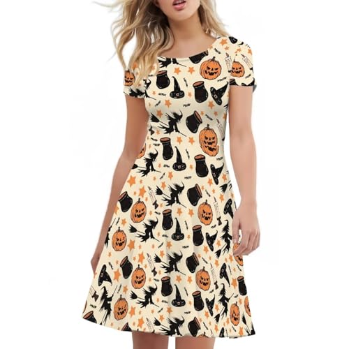 Image of Irisjudy T Shirt Dress for Women Short Sleeve Girls Short Sleeve Dress Plus Size, O Neck Knee Length Midi Dress for Ladies