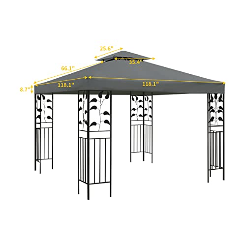 10x10 Gazebo Canopy Top,Replacement Canopy 10x10,2-Tiers Weather-Resistant Gazebo Cover Replacement,Perfect Canopy Cover for Grill Gazebo & Outdoor Shelter,Easy to Install Gazebo Cover(Grey) by BIGANTTOW - Image 2