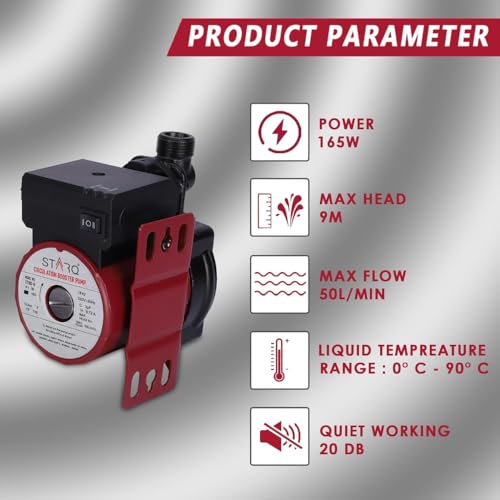 Image of STARQ ST165-9 Inline Automatic Water Pressure Pump With Wall Mounting Bracket Suitable for Hot Water Circulation, Washing Machine, RO & Shower (RED)