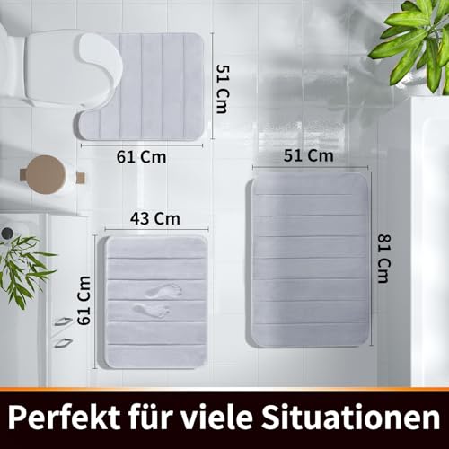 Yimobra Badematte rutschfest, 80 x 50 cm, Super Wasseraufnahme, Dick, Maschinenwaschbar, Leicht zu Trocknen Badezimmerteppich – Silber – Ansicht 2