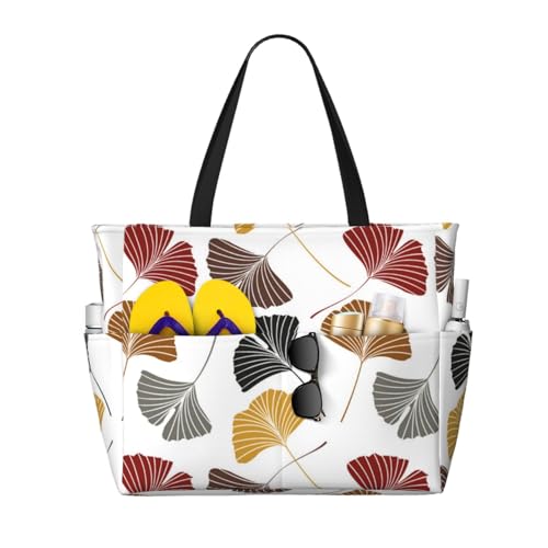 Sac à bandoulière feuilles de ginkgo grand volume parfait pour le marché et les sorties piscine