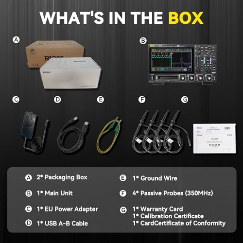 Image of RIGOL Digital Oscilloscope DHO924 250 MHz 4-Ch + 16 Digital 1.25 GSa /s 12-bit 50 Mpts UltraAcquire 1,000,000 wfms /s 7 inch Touch LAN /USB /HDMI Web Control SCPI for High-Speed Debug