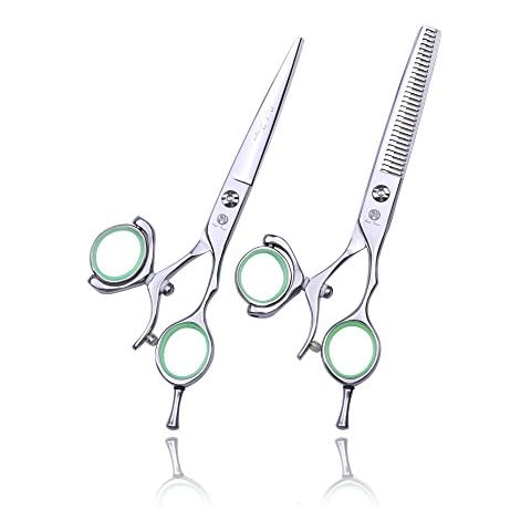Purple Dragon 6.0 inch Swivel Thumb Japanese 440C Barber Razor Edge Salon Hair Cutting Scissor and Thinning Shear Cover