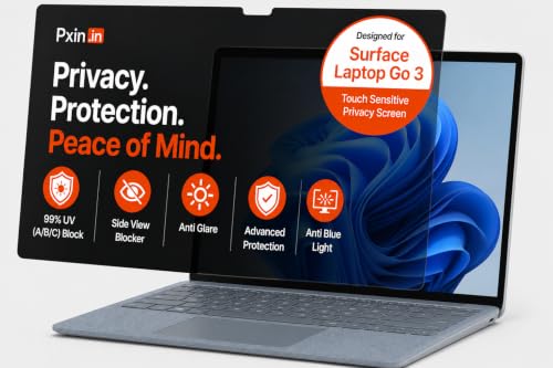 Image of Pxin Aura | Compatible with Microsoft Surface Laptop Go 3 | Touch Sensitive Privacy Screen | Anti Blue | Anti Glare | UltraThin for Hyper Touch | Anti UV | Privacy Filter