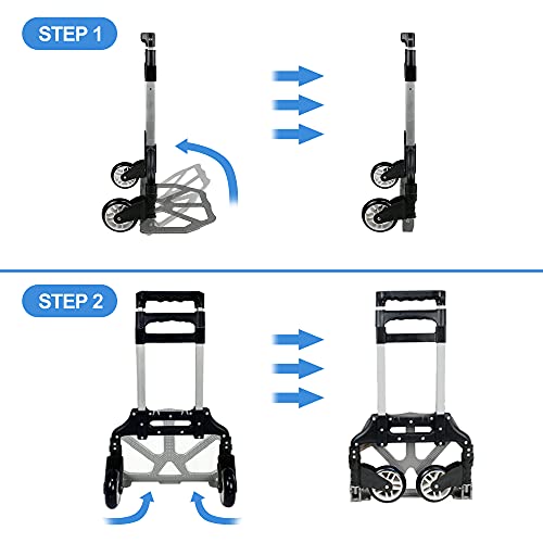Image of F2C Portable Folding Hand Truck Aluminium Luggage Trolley Cart and Dolly 175 lbs Capacity with Black Bungee Cord, Telescoping Handle, PVC Wheels with Double Bearings for Travel Office Auto Moving
