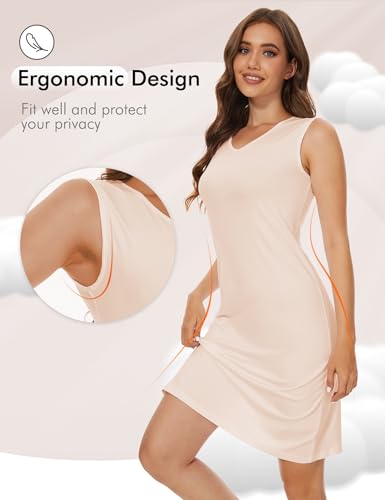 Image of MANCYFIT Women's Full Slip V Neckline Slip Dress Wide Straps Tank Top Slip for Women Under Dress Knee Length Slip