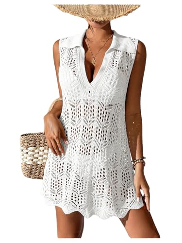 Verdusa Women's Hollow Out Crochet Cover Up Dress Sleeveless V Neck Swimsuit Coverup