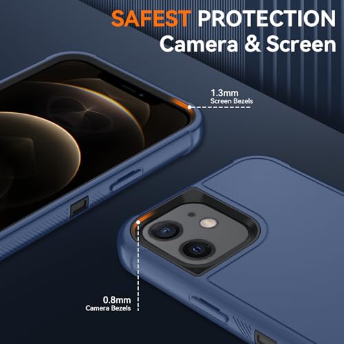 Image of SunStory Compatible with iPhone 12 /12 Pro Case with HD Screen Protector, 3-Layer Heavy Duty Full-Body Cover,3 in 1 Hybrid Protective Case for iPhone 12 /12 Pro 6.1 inch,Blue