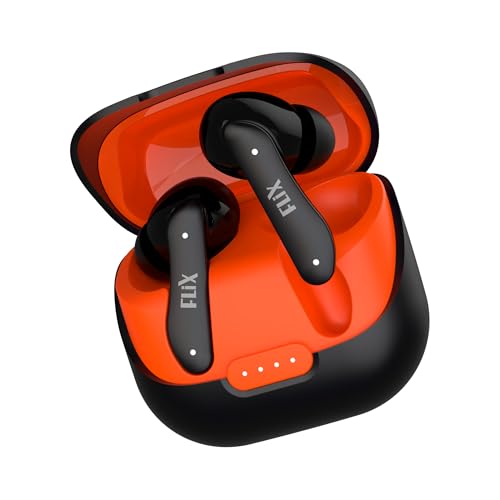 Image of FLiX (Beetel T22 Nitro Buds TrueWireless InEar,Bluetooth v5.4(Quick Paring),10mm Super Bass Drivers,IPX4 Rated,Quad Mic ENC,Touch Controls,70hrs Playback,AI Voice Assistant(XTW-T22)(Black /Orange)
