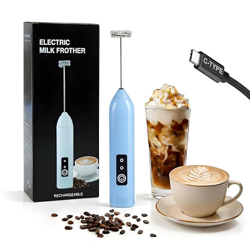 Image of Coffee Frother - Electric Rechargeable Coffee Maker Machine for Home Electric Coffee Frother & Milk Whisker | 1 Year Warranty | Free Recipe Book (Frother) (Glacier Blue)