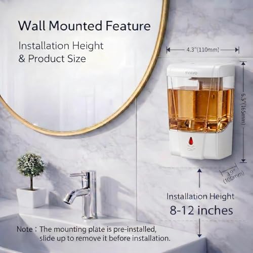SVAVO Automatic Soap Dispenser Type-C Rechargeable - Commercial Wall Mount Hand Soap Dispenser for Restaurant, Kitchen & Bathroom, Electric Soap Pump for Office, 21 fl.oz for Liquid Soap, White — view 4