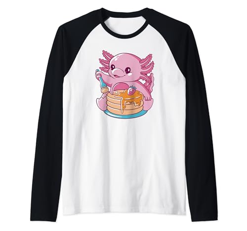 Axolotl eats pancakes comic motif for men, women, children Raglan Baseball Tee