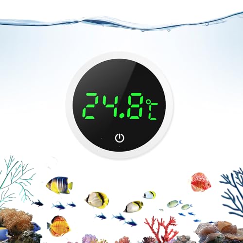 OQIMAX Mini Termómetro Para Acuarios,Termómetro Digital Para Acuario De Todos Los Tamaños De Acuario, Pantalla Digital Led Y Alta Precisión, Despertador Táctil, Termómetro De Agua Para