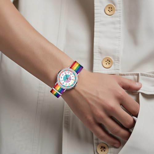 Analog Watch for Kids with Rainbow Strap, Time-Telling Made Easy with Color-Coded Numbers3