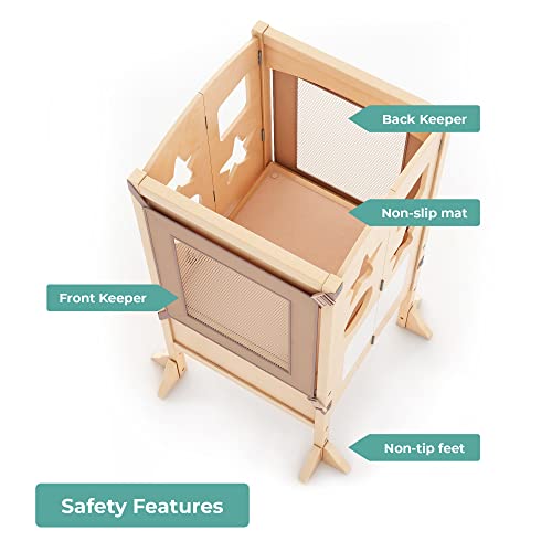 Guidecraft Classic Kitchen Helper® Stool And 2 Keepers - Natural: Wooden Adjustable Height, Folding Kitchen Step Stool For Toddlers, Chalkboard And Whiteboard Message Boards, Supports Up To 125Lbs #TOP2