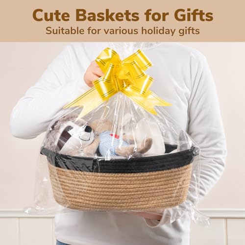 Image of Goodpick Small Woven Rope Gift Basket Empty, 12 inch x 8 inch x 5 inch, Jute and Black