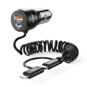 Zigarettenanzünder USB C, 110W 65W+45W 12V USB Auto Kfz Ladegerät Autoladegerät mit 1.5M Schnellladegerät Spiral Typ C Adapter L Kabel Car Charger für iPhone 16 15 14 Samsung iPad Pro Airpods Android