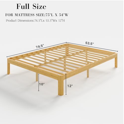 Image of 12 Inch Twin Wood Platform Bed,Mid-Century Wood Bed Frame Twin XL Size, No Box Spring Needed, Natural Finish, Easy Assembly