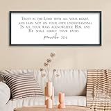 FZMHASLWW Bible Verse Proverbs 3:5-6 Wall Art 32'x12' Trust in the Lord with All Your Heart Sign Christian Scripture Decor Religious Inspirational Quotes for Living Room Framed Wall Hanging (Black)