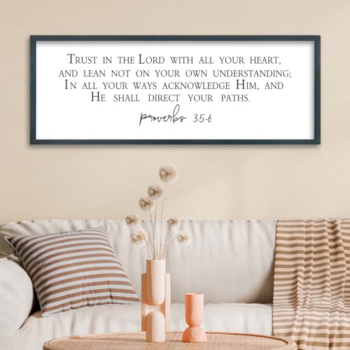 FZMHASLWW Bible Verse Proverbs 3:5-6 Wall Art 32"x12" Trust in
