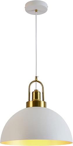 YHANFENGCY Lámpara colgante vintage de 13.58 pulgadas, cúpula rústica blanca y dorada, longitud de iluminación colgante de 78.74 pulgadas para isla