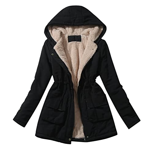 Manteau en coton à capuche pour femme veste longue avec cordon