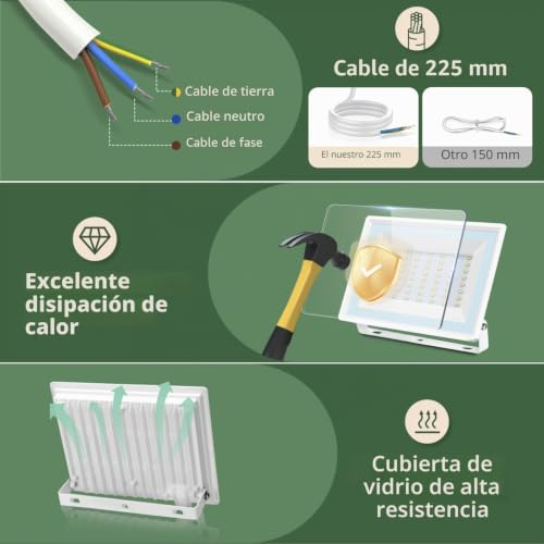 Miniatura 4 de Aigostar Foco Led Exterior 50w,2510lm Foco Proyector,Ip65 Impermeable Luz De Seguridad,Luz Blanca 6500k Luces Led Exterior, Para Jardín, Patio,Garaje, Etc