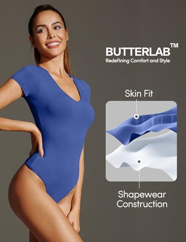 Image of IUGA Bodysuits for Women Tummy Control Body Suits for Womens Compression Slimming Thong Bodysuit V Neck