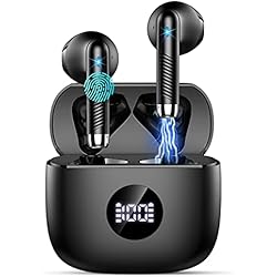 Cascos Inalambricos Caros Auriculares Inalambricos, Auriculares Bluetooth 5.3 HiFi Estéreo con HD Mic, Cascos Inalambricos Bluetooth IP7 Impermeable, Pantalla LED, In-Ear Auriculares Reproducción de 40H, Control Táctil, Negro