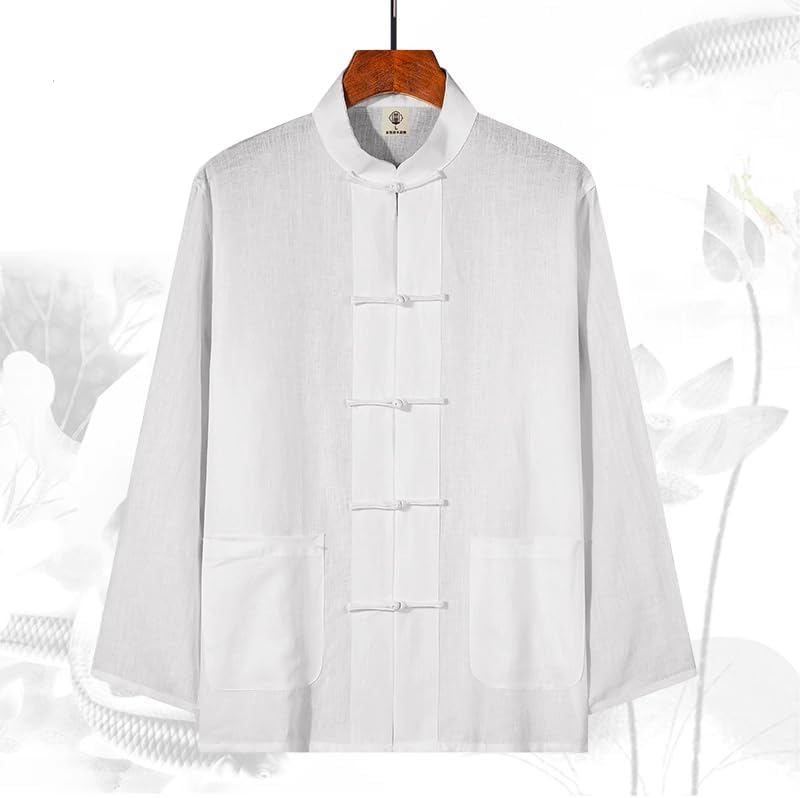 Tang Suit Men's Long-Sleeve Shirt, Chinese-Style Spring, Autumn, and Summer Retro Tops