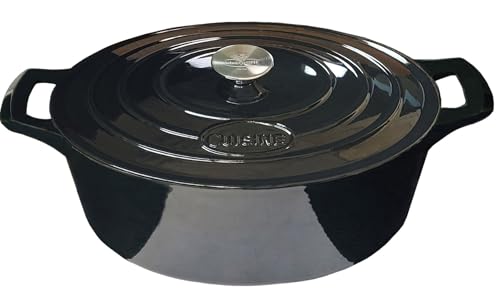 Image of La Cuisine Enameled Cast Iron Oval Dutch Oven Casserole Pot with Lid 6.75 QT Internal Matte Black Enamel Coating for bread baking, GlassTop Oven-Safe 550F /276C, Glossy Black