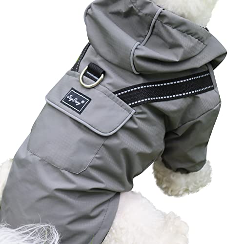 Premium Dog Raincoat with Hood for Extra Small DogsOutdoor Sports Waterproof Dog Rain JacketPuppy Raincoat with PocketsGrey XS