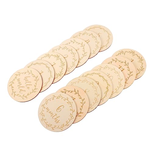 jojofuny 70 Piezas apoyos de la Foto Discos de hito del bebé Cartel de vivero de Madera Redonda rodajas de Madera emblemas Discos hito recién Nacido hito de Madera Infantil CD