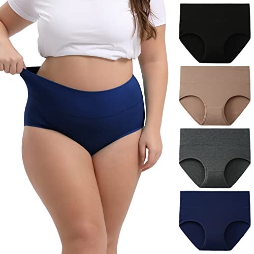 Image of INNERSY Women's Plus Size XL-6XL Cotton Underwear High Waisted Briefs Panties 4-Pack