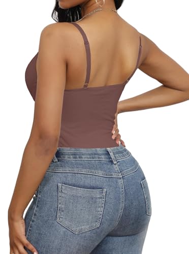 Image of Hilinker Women's V Neck Spaghetti Strap Bodysuit Sexy Sleeveless Camisole Bustier Top
