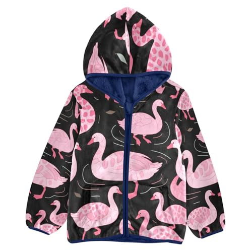 Pink Geese on Black Background Toddler Fleece Jacket Girl Boys Hooded Fleece Jacket Coat Warm Outwear Zip-up 3-10T