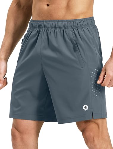 Image of Men's Running Athletic Shorts 7 Inch Quick Dry Lightweight Workout Gym Tennis Shorts 3 Zipper Pockets