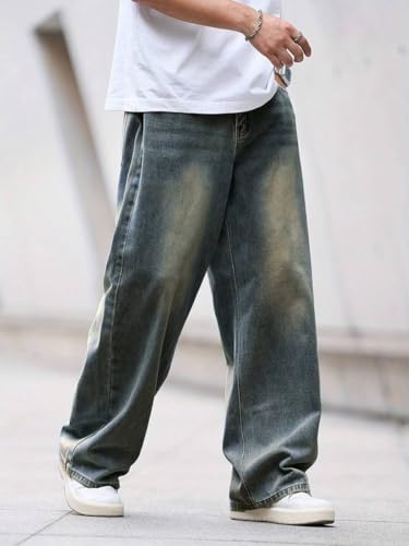 Image of NUCOUTHS Men Greentint Jeans | Stylish Washed Denim Jeans for Men | Slim Fit Casual Wear