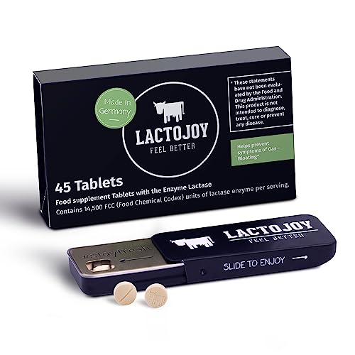 LactoJoy Lactase Tablets | Helps with Lactose Intolerance | Contains 45 Pcs. of Extra-Strength Dose (14 500 FCC) Lactase Enzyme Tablets | 100% Vegan | Supports The Lactose Digestion